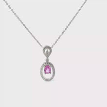 Oval Pink Sapphire Halo Pendant Necklace in White Gold