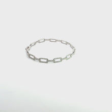 Diamond Accent Rectangular Link Chain Bracelet in White Gold