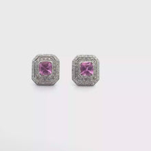 Vivid Pink Sapphire Double Halo Stud Earrings in White Gold