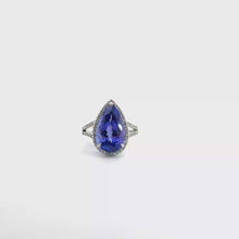 Pear-Shaped Tanzanite Halo Cocktail Ring in White Gold