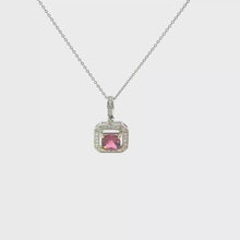 Pink Tourmaline Octagonal Halo Pendant Necklace in White Gold
