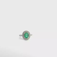 Oval Emerald Double Halo Ring in White Gold