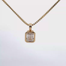 Emerald-Cut Diamond Bezel Pendant Necklace in Yellow Gold