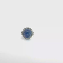 Royal Blue Sapphire Cabochon Halo Ring in White Gold