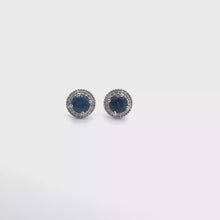 Deep Blue Sapphire Halo Stud Earrings in White Gold