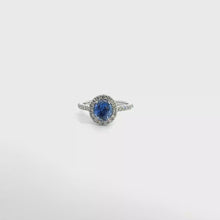 Royal Blue Sapphire Halo Engagement Ring in White Gold