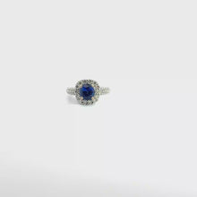 Royal Blue Sapphire Halo Ring in White Gold