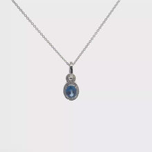 White Gold Blue Sapphire Halo Pendant Necklace