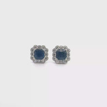 White Gold Deep Blue Sapphire Halo Stud Earrings
