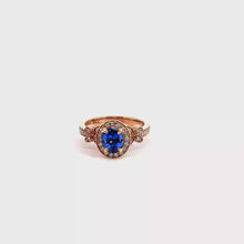 Royal Blue Sapphire Halo Cocktail Ring in Rose Gold
