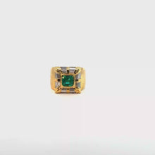 Emerald and Baguette Diamond Cocktail Ring in Yellow Gold