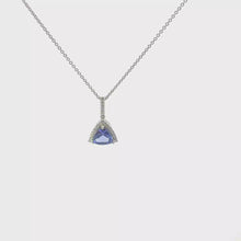 Trillion-Cut Tanzanite Halo Pendant Necklace in White Gold