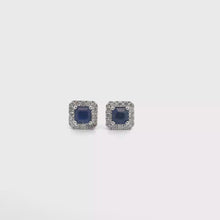 Royal Blue Sapphire and White Gold Halo Stud Earrings