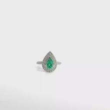 Pear-Cut Emerald Double Halo Cocktail Ring in White Gold