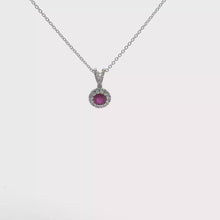 Round Red Ruby Halo Pendant Necklace — White Gold