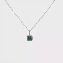 Emerald Halo Pendant Necklace in White Gold