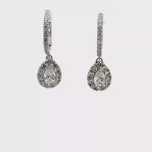 Pear Diamond Halo Drop Earrings in White Gold