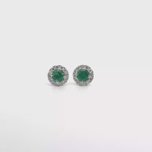 Round Emerald and Halo Stud Earrings in White Gold