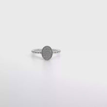 Beaded Band Oval Diamond Pave Cocktail Ring in White Gold