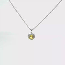 Yellow Sapphire Halo Pendant Necklace — White Gold