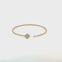 Yellow Gold Diamond Clover Beaded Open Cuff Bracelet