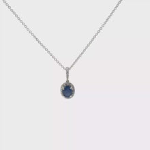 Royal Blue Sapphire Halo Pendant Necklace in White Gold