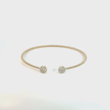 Yellow Gold Beaded Open Bangle with Diamond Clusters