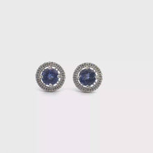 Round Tanzanite Halo Stud Earrings in White Gold