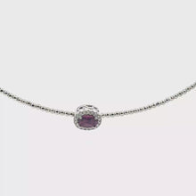 Silver Beaded Necklace with Purplish-Red Ruby Halo Pendant