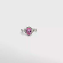 Vivid Pink Sapphire Halo Engagement Ring in White Gold