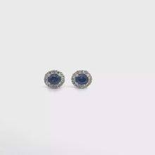 White Gold Royal Blue Sapphire Halo Stud Earrings