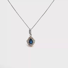Royal Blue Sapphire Pear Halo Pendant in White Gold
