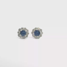 Royal Blue Sapphire Halo Stud Earrings in White Gold