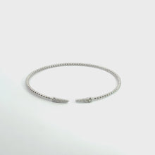 White Gold Beaded Open Bangle with Diamond Accents