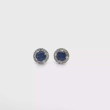 Blue Sapphire Halo Stud Earrings in White Gold