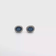 Royal Blue Sapphire Halo Stud Earrings in White Gold