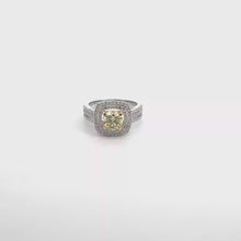 Fancy Yellow Diamond Double Halo Engagement Ring in White Gold