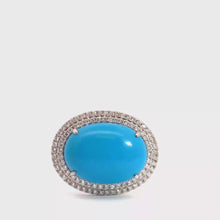 Oval Turquoise Double Halo Cocktail Ring in White Gold