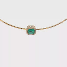 Emerald Halo Pendant on Yellow Gold Beaded Necklace