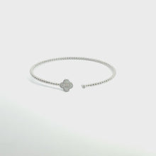 White Gold Diamond Clover Beaded Open Bangle