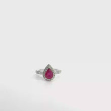 Pear-Shaped Red Ruby Halo Ring in White Gold