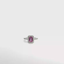 Vivid Pink Sapphire Halo Ring in White Gold
