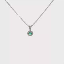 Emerald and White Gold Halo Charm Necklace