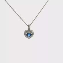 Blue Sapphire Heart Halo Pendant in White Gold