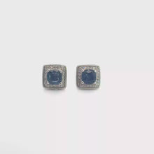 Deep Blue Sapphire and White Gold Halo Stud Earrings