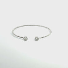 White Gold Beaded Open Bangle with Diamond Clusters