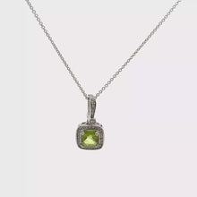 Peridot Halo Pendant Necklace in White Gold