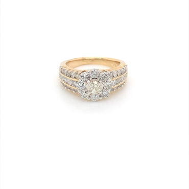 14K Yellow Gold 2 CT Round Brilliant Cut Diamond Halo Engagement Ring Size 7