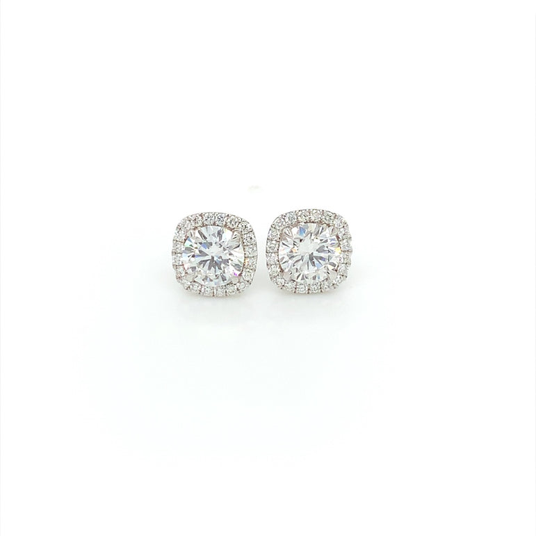 14K White Gold 2 CT Round Brilliant Cut Lab-Grown Diamond Halo Stud Earrings