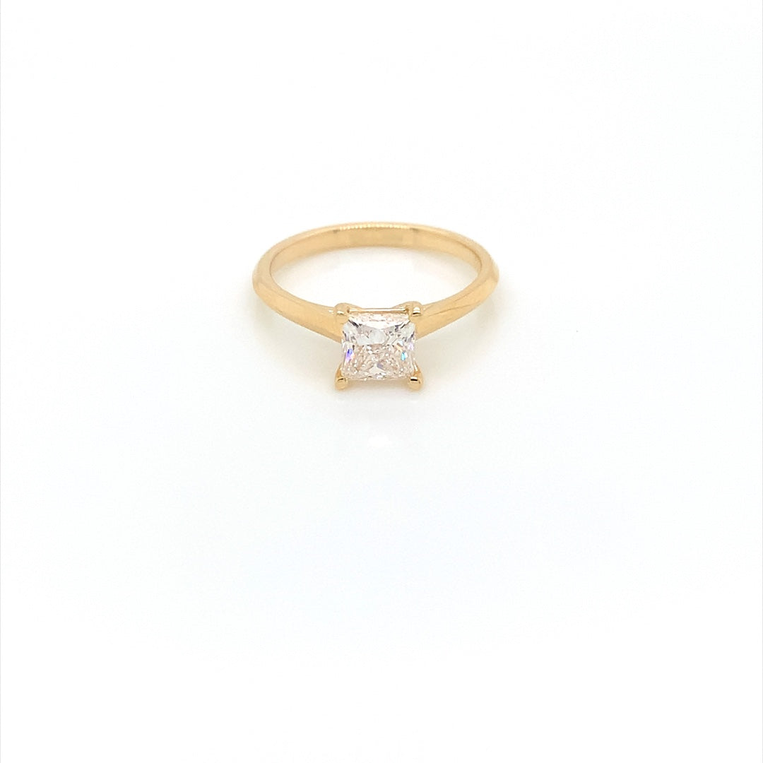 14K Yellow Gold 1 CT Princess Cut Near Colorless Lab-Grown Diamond Solitaire Engagement Ring